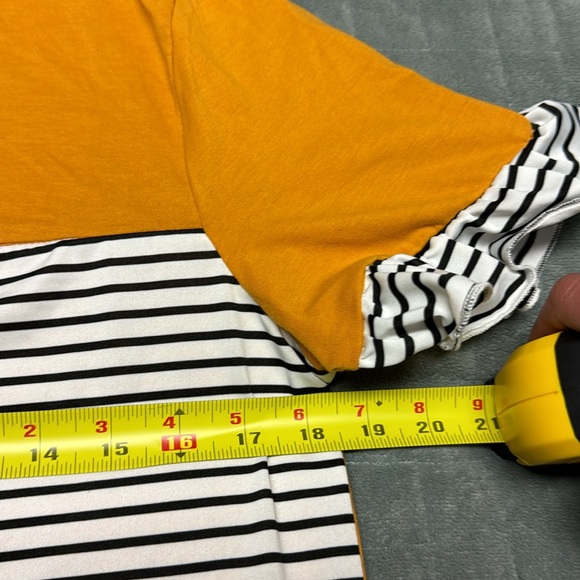 NWOT SHEIN Short-Sleeve Shirt, Gold, Black, White, Striped, Ruffled, Size S - Picture 6 of 7